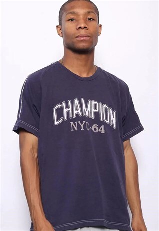 VINTAGE CHAMPION SPELLOUT T-SHIRT NAVY BLUE