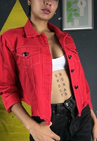CROPPED RED DENIM JACKET