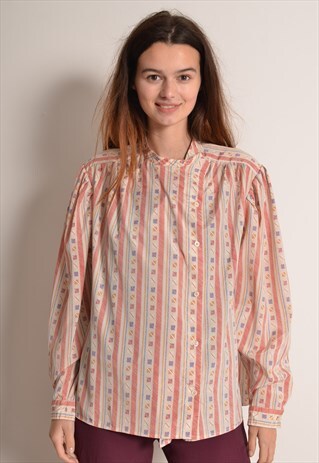 VINTAGE 90S CRAZY PATTERN SATIN SHIRT IN CREAM AND ORANGE