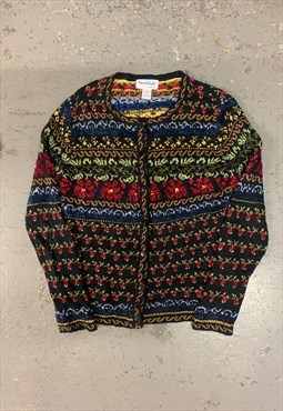 Vintage Abstract Knitted Cardigan Flower Patterned Knit
