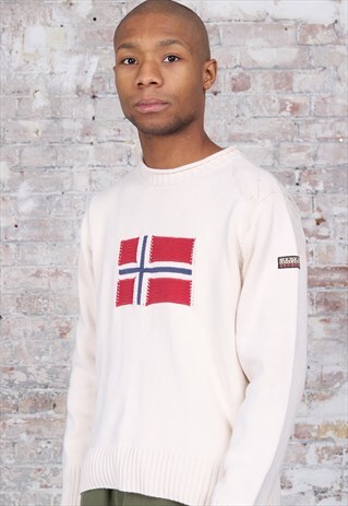VINTAGE NAPAPIJRI BIG LOGO KNIT JUMPER BEIGE