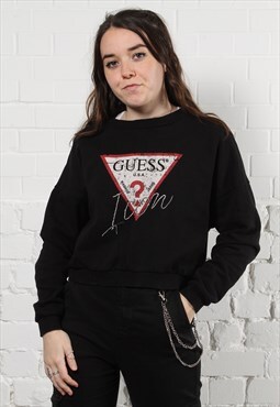Vintage Guess Sweater in Black w Triangle Logo XS