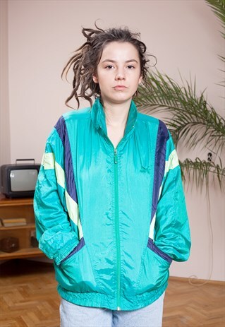 TURQUOISE, UNISEX, COLOUR BLOCK WINDBREAKER FROM THE 90S ERA