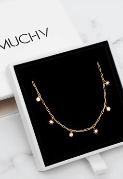 Gold Chain Choker or Necklace with Moon and Star Charms