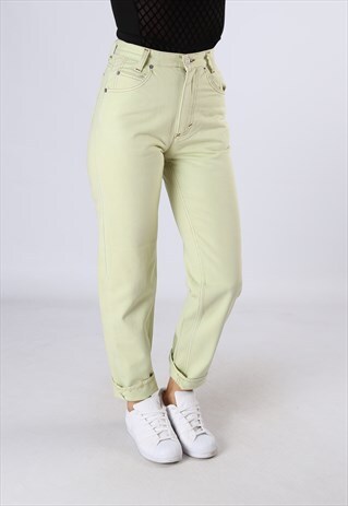 HIGH WAISTED DENIM JEANS TAPERED LEG VINTAGE UK 6 - 8 (CB2W)