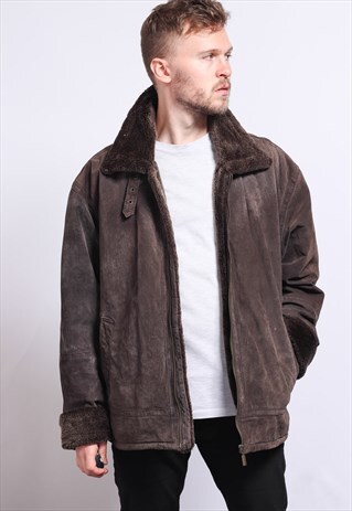 VINTAGE SUEDE AVIATOR FLEECE JACKET