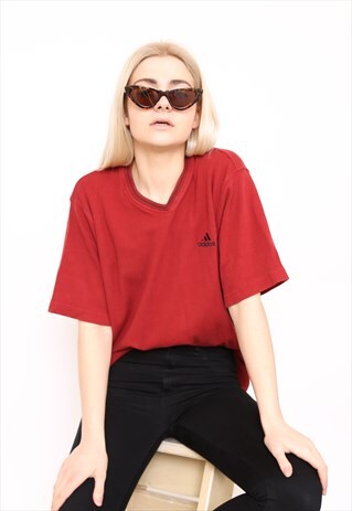 VINTAGE 90S ADIDAS RED RIBBED TOP T-SHIRT