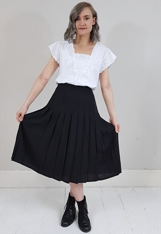 VINTAGE 90'S BLACK PLEATED MIDI SKIRT