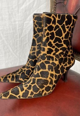 Animal Print Ankle Boots High Heeled Pointed Toe Funky UK 5