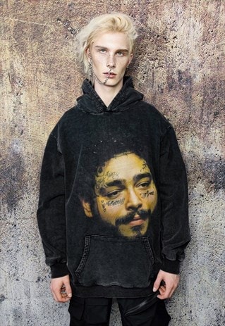 Post Malone hoodie rapper pullover Stoney top in acid black