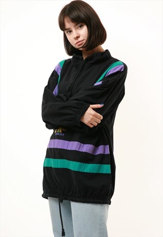80S VINTAGE MULTICOLOUR ANORAK 1/4 ZIP COTTON JACKET 1008