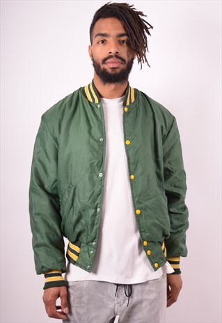 MENS VINTAGE VARSITY JACKET LARGE GREEN 90S