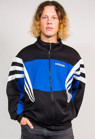 VINTAGE 90'S ADIDAS BLACK BLUE TRACKSUIT JACKET