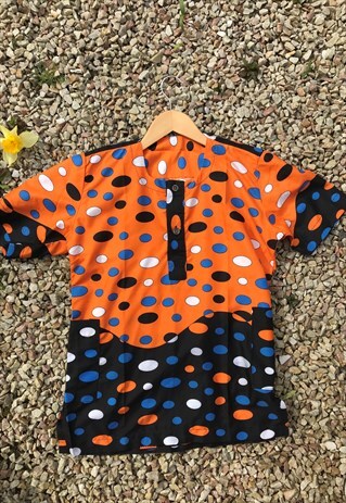 VINTAGE POLKA DOT COLOUR BLOCK BUTTON UP TUNIC TOP