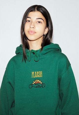 HOODIE IN DARK GREEN WITH EMBROIDERED HANDSHAKE DESIGN