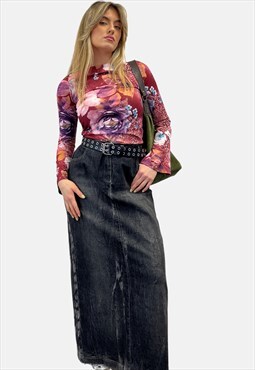 Vintage Denim Maxi Skirt -L