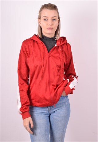 NIKE WOMENS VINTAGE HOODIE JACKET LARGE RED 90S