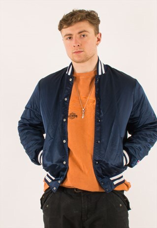 VINTAGE BLUE CHAMPION NYLON BOMBER JACKET MEDIUM