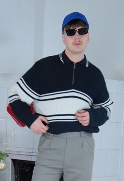 Vintage 90's 1/4 zipper golf knitted tailored jumper in navy