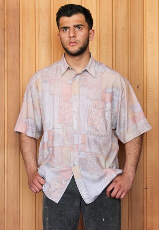 VINTAGE PALE PURPLE PATTERNED SHORT-SLEEVED SHIRT