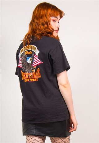 VINTAGE 90'S BLACK BIKER PRINT SHORT SLEEVE T-SHIRT