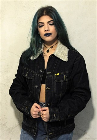 DARK BLUE DENIM VINTAGE MELTIN POT SHERPA JACKET A398