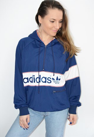 RARE 80'S ADIDAS TREFOIL 1/4 ZIP VINTAGE HOODIE/SWEATSHIRT