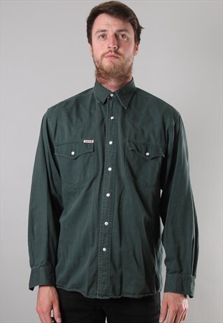VINTAGE GREEN DENIM WESTERN SHIRT LARGE
