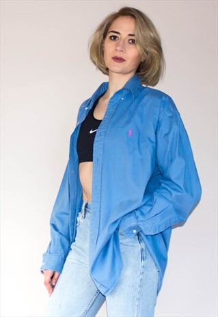 VINTAGE 90'S BLUE & PINK PURE COTTON RALPH LAUREN SHIRT