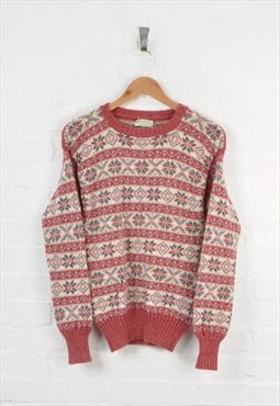 Vintage Knitted Jumper Wool Patterned Pink Ladies XS