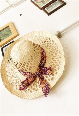 VINTAGE 70'S BOHO PARIS CHIC STRAW RAFFIA SUN HAT