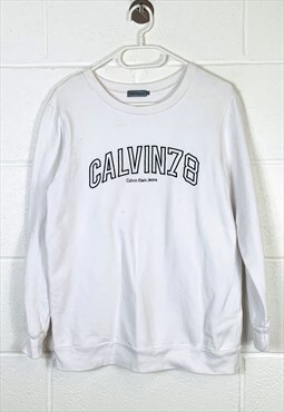 Vintage Calvin Klein Sweatshirt Large Logo White