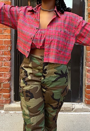 VINTAGE 80S RED PLAID DIOR CROP SET