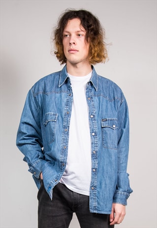 90'S VINTAGE GAS BLUE DENIM WESTERN STYLE SHIRT