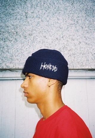 HONEST OUTLINE LOGO NAVY BEANIE
