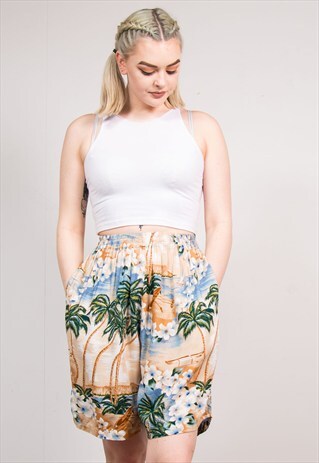 90'S VINTAGE HAWAIIAN PATTERN SUMMER SHORTS CULOTTES