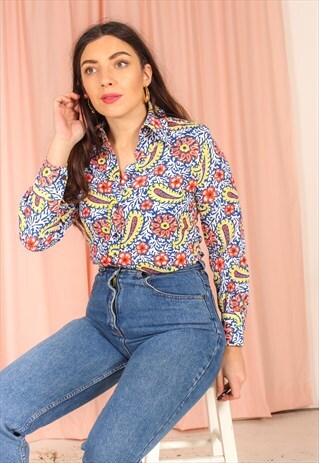 VINTAGE 70S BLOUSE IN PAISLEY PRINT