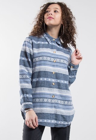 VINTAGE 90'S PATTERNED FLANNEL BOYFRIEND SHIRT