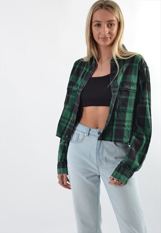 GREEN CHECK FLANNEL CROPPED SHIRT GRS1352