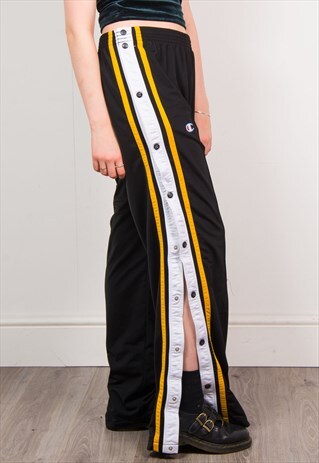 CHAMPION VINTAGE 90'S BLACK POPPER TROUSER TRACKSUIT BOTTOMS
