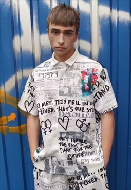 Gay short sleeve shirt LGBT graffiti top Pride rainbow white