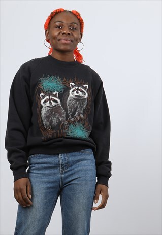 VINTAGE LARGE BLACK PRINTED RACCOON SWEATSHIRT