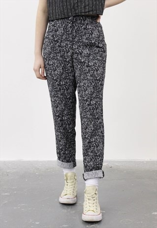 VINTAGE 1980S BLACK AND WHITE PATTERNED HIGH-WAISTED TROUSER