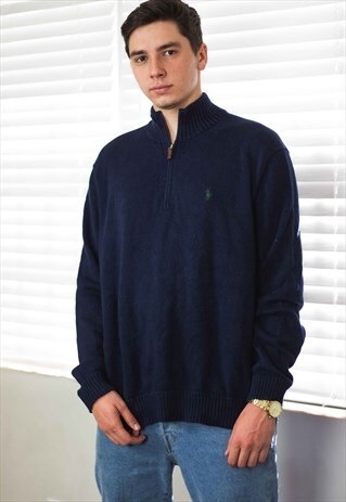 VINTAGE POLO RALPH LAUREN 1/4 ZIP JUMPER LOGO 90S XL 22.9