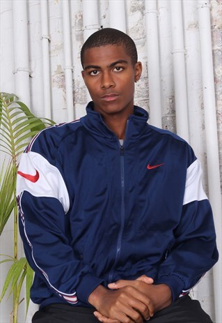 VINTAGE NIKE SPELL OUT USA TAPE LOGO TRACK TOP JACKET BLUE