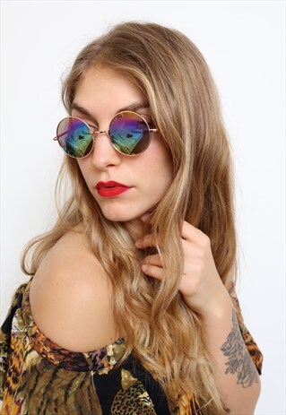 GOLD MIRROR METALLIC ROUND LENNON SUNGLASSES