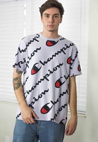 VINTAGE CHAMPION T-SHIRT BIG LOGO 90S L 8.6