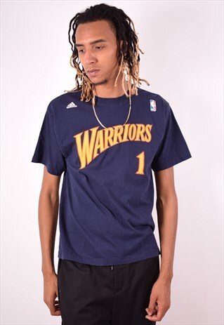 ADIDAS MENS VINTAGE WARRIORS T-SHIRT TOP MEDIUM BLUE 90S