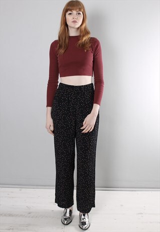 VINTAGE 90S BLACK PATTERNED HIGH WAISTED TROUSERS