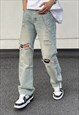 Blue Washed Distressed Denim jeans pants trousers